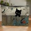Leak-proof Storage Pouch Cat Printed Bag, with Smooth Zipper, Thickened Polyester Black Zipper Bag Makeup Multipurpose Pencil Case Travel Toiletry