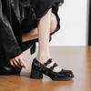 High-heeled Mary Jane women's shoes 2025 spring and autumn new round head thick heel butterfly sequins light mouth word with black single shoes