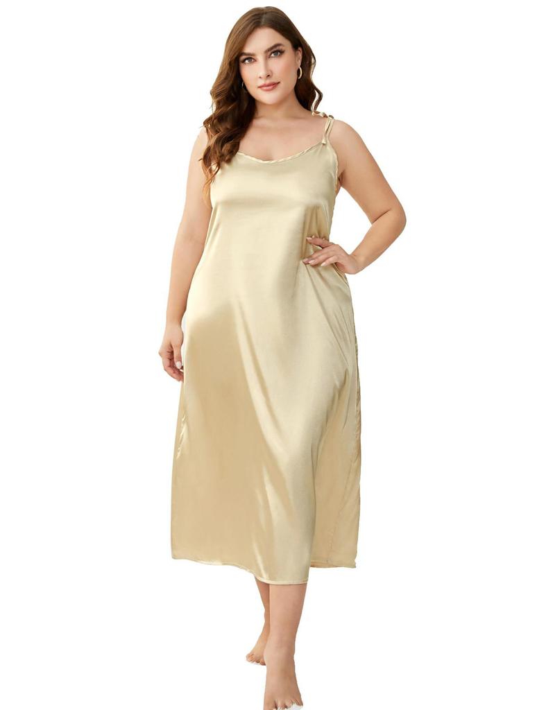 Летняя ночная рубашка из ледяного шелка на подтяжках для женщин, большие пижамы из искусственного шелка для женщин