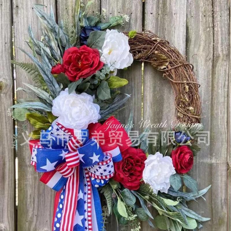 4th Of July Wreath Door Hanging Decoration With USA Flag Patriotic Party Home Outdoor Festive Display