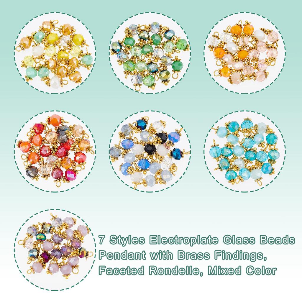 PandaHall Set of Glass 7 Colorful Faceted Beads for and Jewelry DIY Supplies 140-Piece 12x5.5mm Beads, Charms, Connectors, Colors, Earrings,