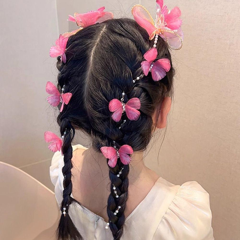 Mesh Pearl Braided Hairpin Braided Hair Chain Hair Clip Cute Children Flower Barrettes