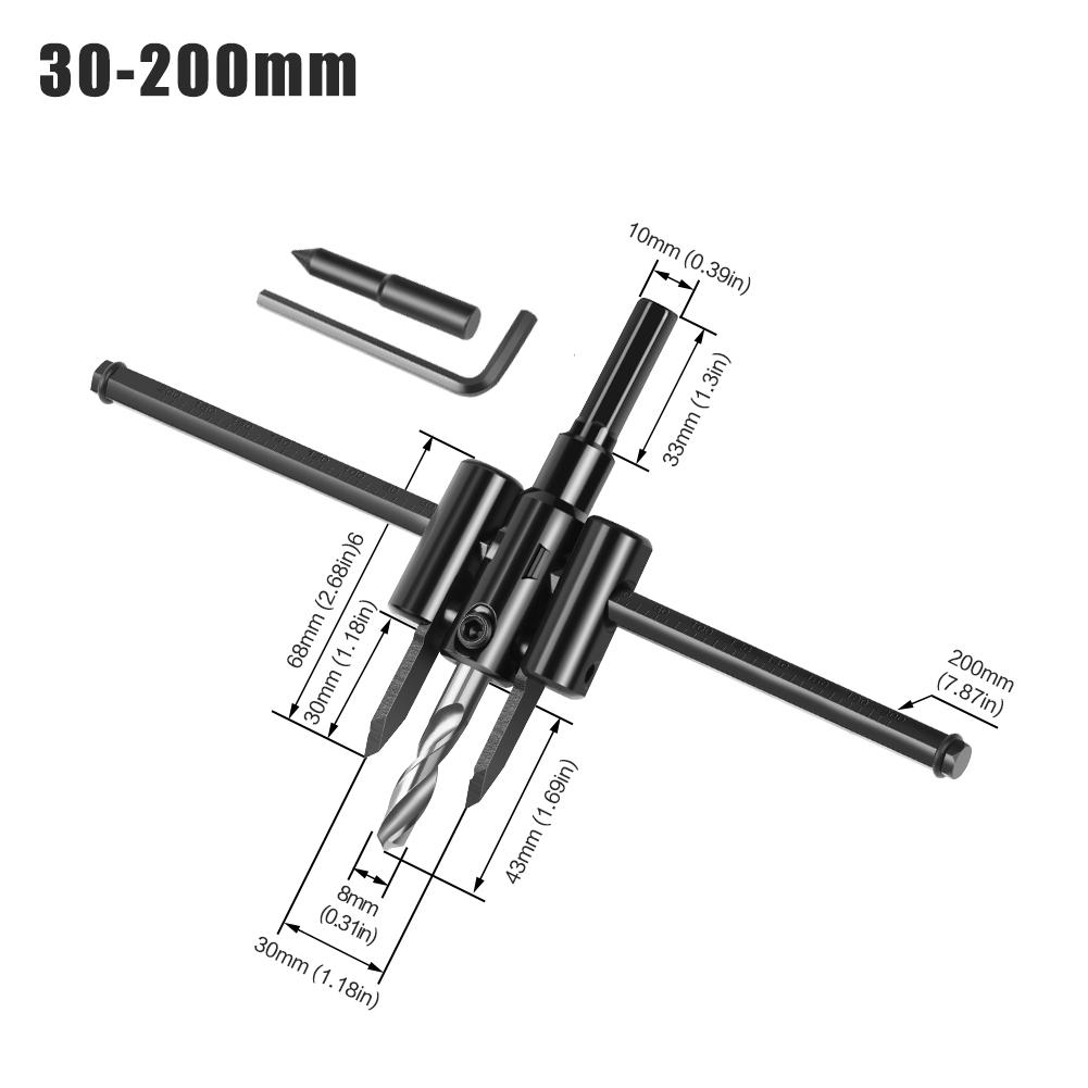 1PC 30/40-120/200/300mm Adjustable Circle Hole Saw Aircraft Type Hole Opener Circle Hole Cutter Drill Bit Woodworking DIY Tool