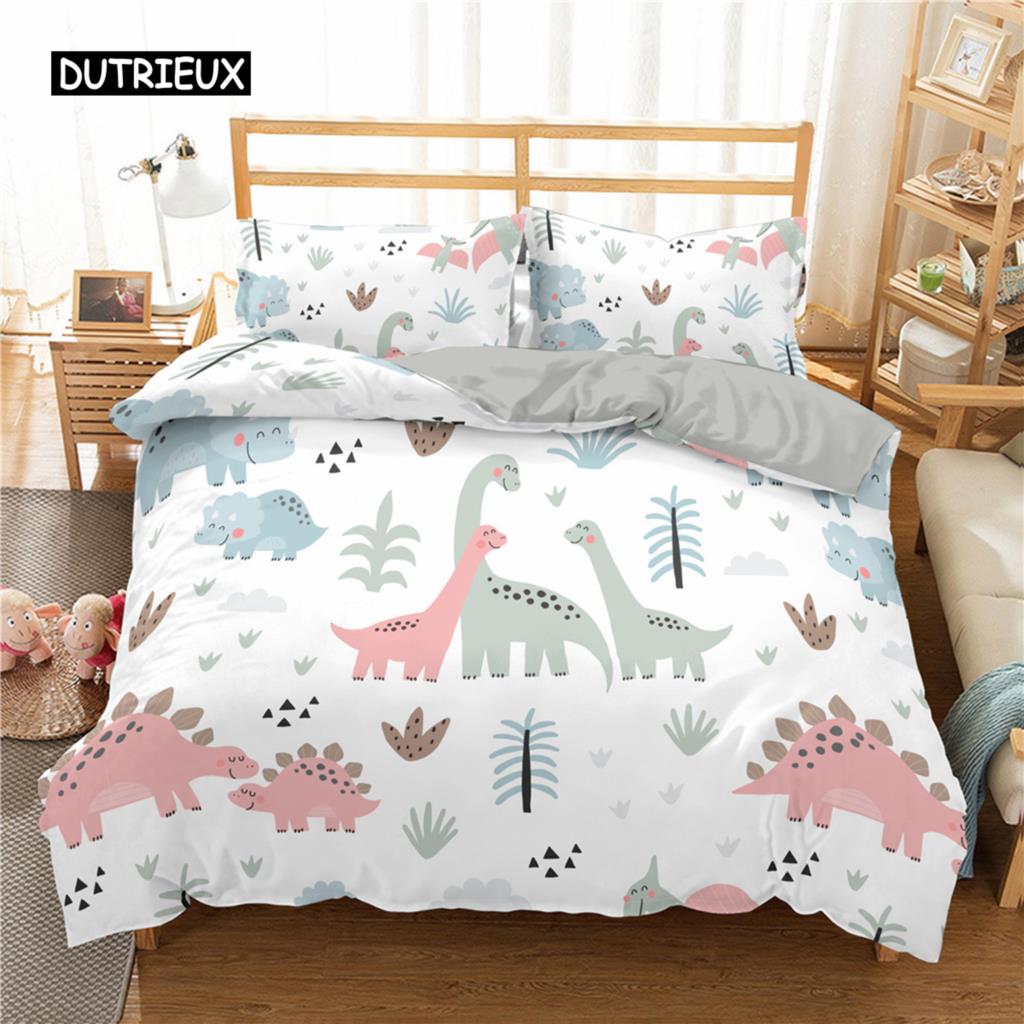 Cartoon Dinosaur Duvet Cover Animal Bedding Set Microfiber 3D Print Comforter Cover For Kids Girl Boy Bedroom Double Single Size