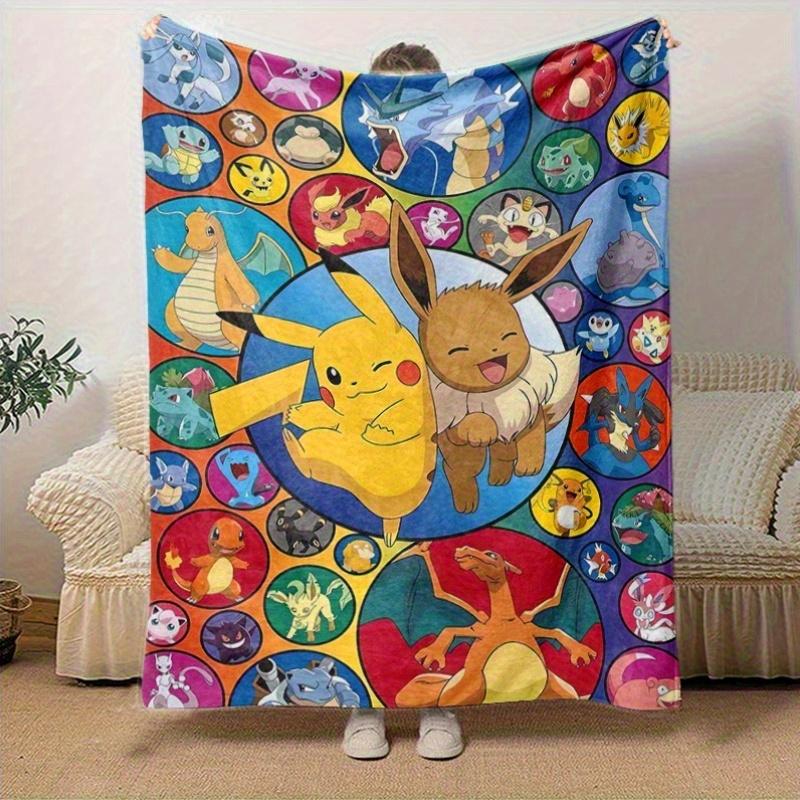 1pc, Pokemon Pikachu & Eevee Circular Patterned Throw Blanket, Perfect for Home Decor, Couch Cover, Outdoor Use, Travel, Camping, Car, Beach, Office N