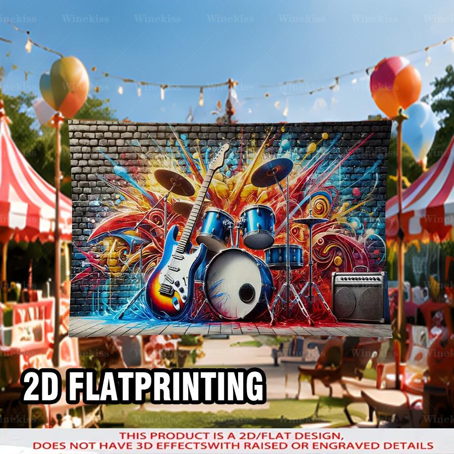 1pc 2D Flat Theme Backdrop Banner Graffiti Music Decorative Banner For Garden Patio Outdoor Indoor Celebration Decor Creative Photo Backdrop