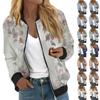Women's Fashionable Casual Long Sleeve Floral Print Round Neck Zipper Jacket