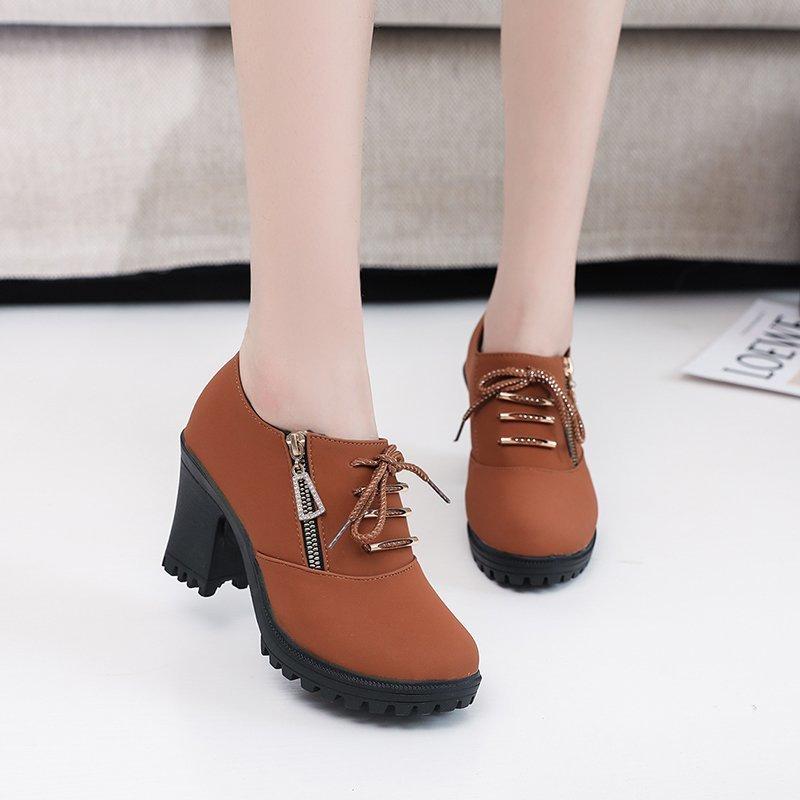 Модные женские ботинки Модные туфли на высоком каблуке На шнуровке Удобные ботильоны Женские уличные туфли на платформе Повседневные туфли из искусственной кожи для женщин