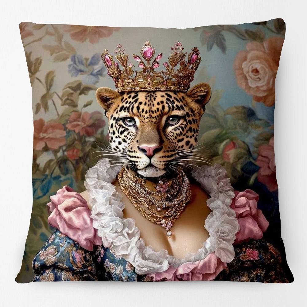 European Luxury Royal Court Leopard With Wreath Animals Portrait Painting Cushion Covers Sofa Pillowcase