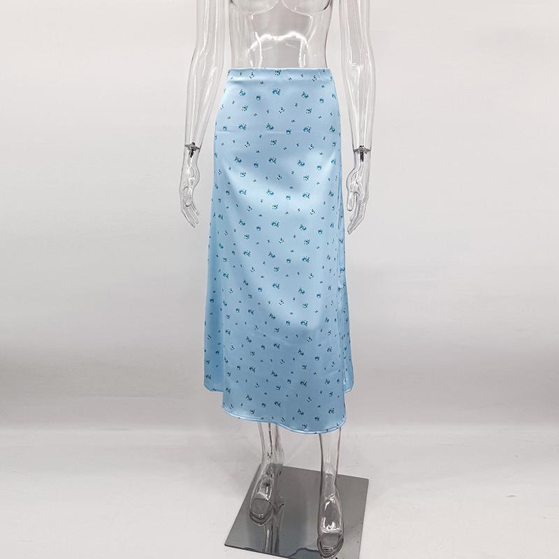 2026 Сатиновые Юбки с Принтом Женские Юбки Длинные с Высокой Талией Летние Миди Юбки А-силуэта Женские Офисные Элегантные Женские Свободные Юбки
