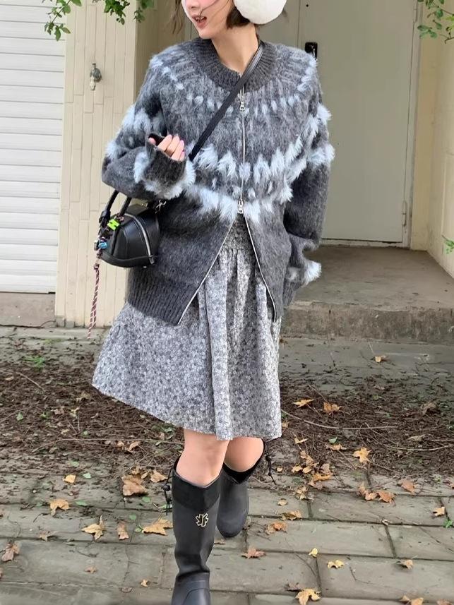 Женский вязаный кардиган в стиле Fair Isle с цветовыми блоками - Осенний длинный свободный свитер-пальто