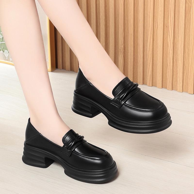 Лоферы на толстой подошве для женщин, новые туфли из мелкой кожи, для поездок на работу, рабочая обувь на мягкой подошве, весенне-осенние туфли.