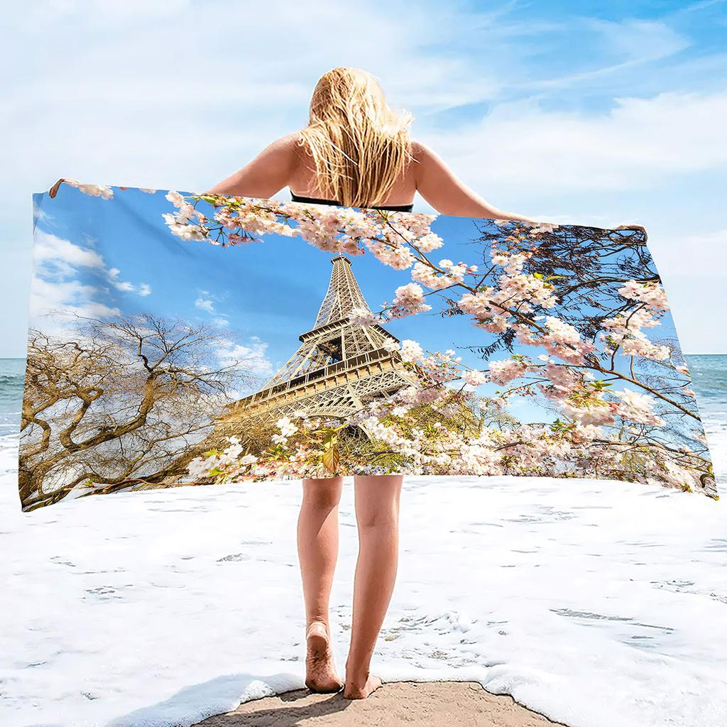 Eiffel Tower Pattern Series Seaside Vacation Beach Towel Swimming Bath Towel Sports Towel Straight