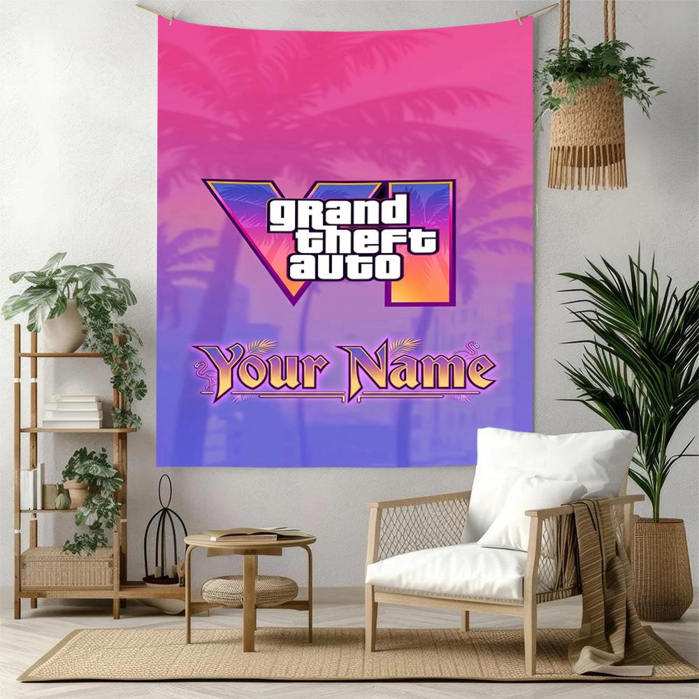 Grand Theft Auto Personalized Name Tapestry Aesthetic Wall Tapestry Ultra-Soft Suitable for Living Room Four Seasons Decor