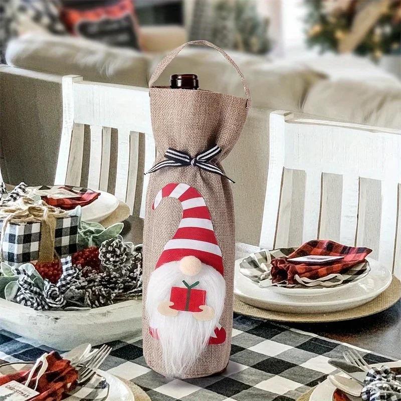 New Christmas Decoration Products Faceless Elderly Doll Handheld Wine Bottle Cover Christmas Champagne Red Wine Bag Desk Decor