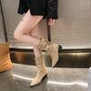 Retro Pleated Medium Tube Thin Boots New Western Cowboy Stack Boots Pointed Thick Heel Women's Boots