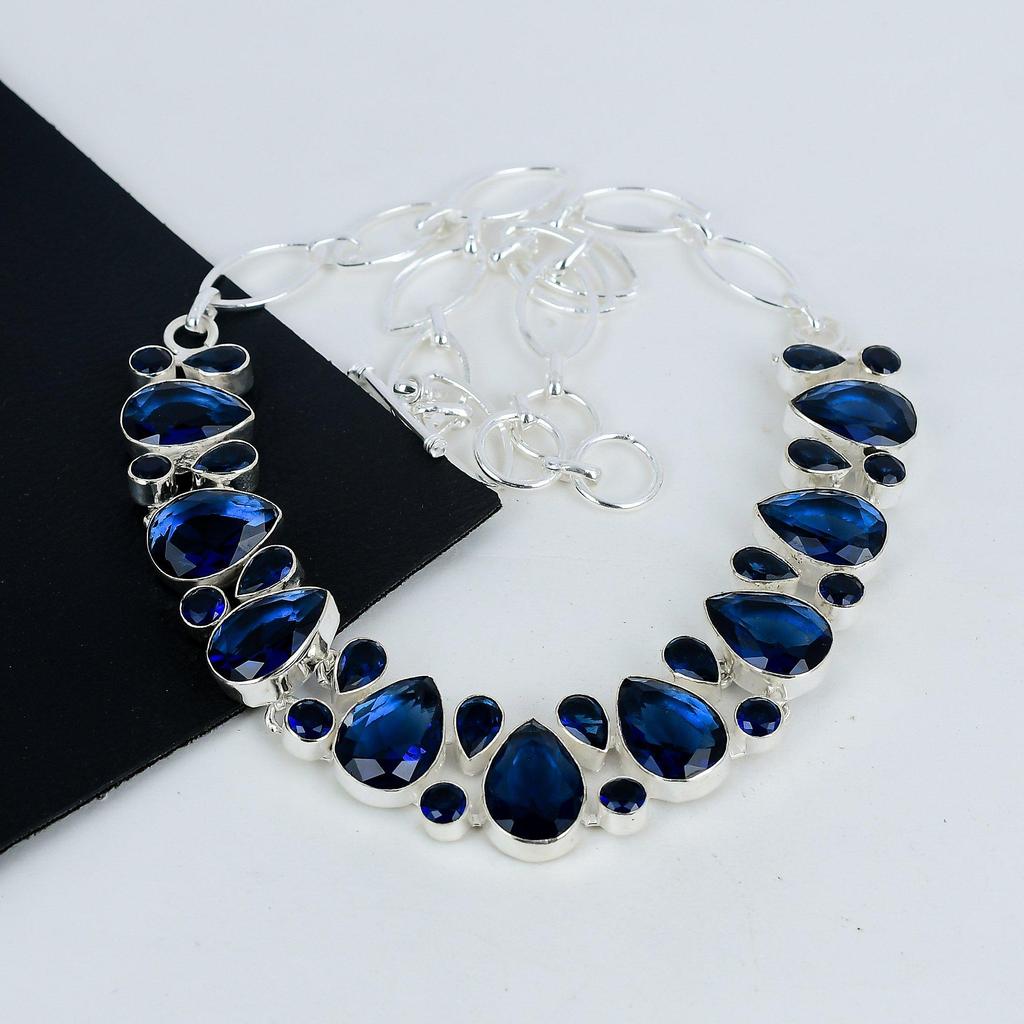 Удивительное колье из серебра 925 пробы с драгоценным камнем синего таназнита, серебряное колье с таназнитом для жены, ожерелье унисекс, подарок на помолвку