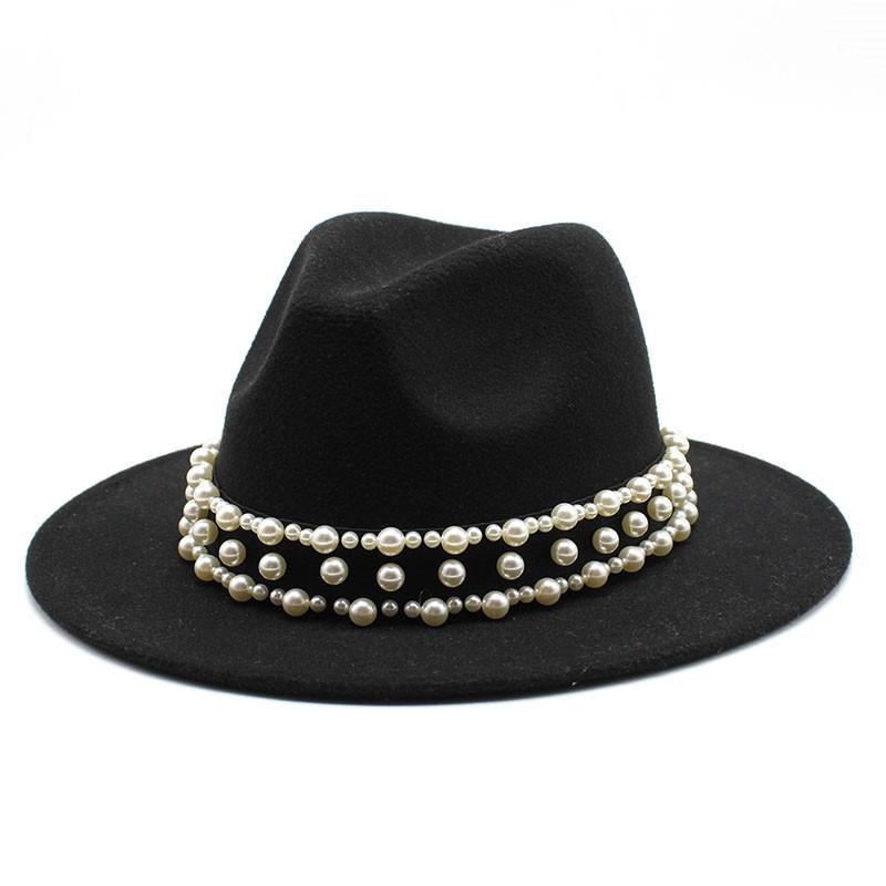 Jazz Hat, Pearl Top Hat, Женская модная мужская и женская шерстяная шляпа