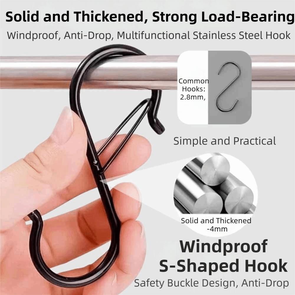 10Pcs S-Shape Balcony Clothes Hanger Spring Clasp Stainless Steel Kitchen Pot Rack Hooks Thickened Windproof