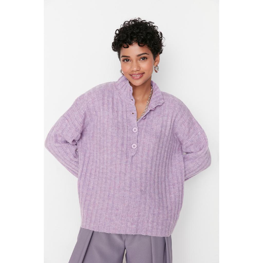 Бежевый вязаный свитер с широким узором и мягким текстурированным высоким воротником Twoaw21kz0783