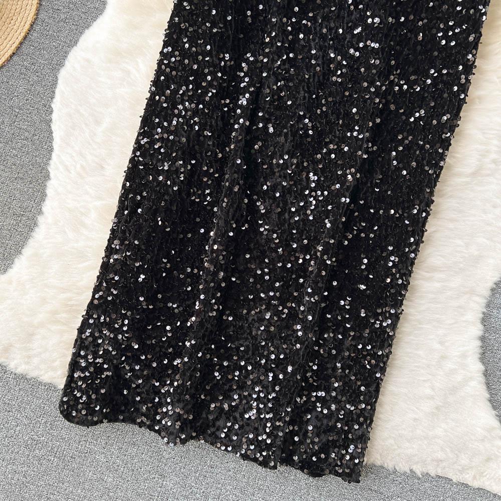 Высококачественная нишевая юбка с высокой талией и блестками, женская осенняя сумка средней длины во французском стиле ретро, ​​платье на бедрах