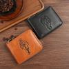 Mens Vintage PU Leather Wallet Horizontal Zipper Closure Hunter Embossed Design Multi Card Slots Coin Pocket Organizer