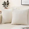 Corduroy Throw Pillow Covers 18x18  Striped Decor Pillowcase for Living Room Bed Soft Couch Cushion Cover for Sofa Beige White