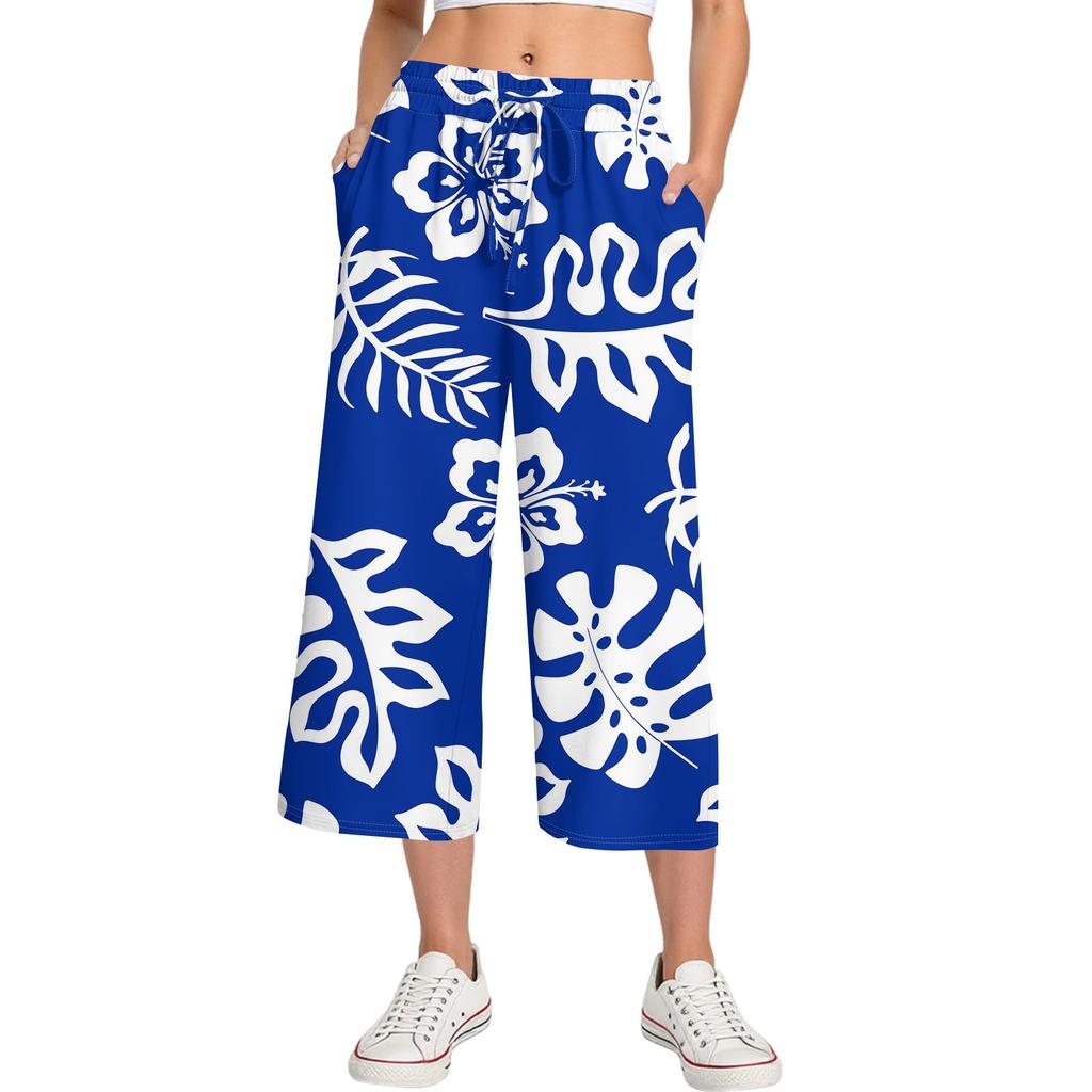 Женские летние повседневные спортивные брюки с высокой талией и принтом, укороченные брюки свободного покроя