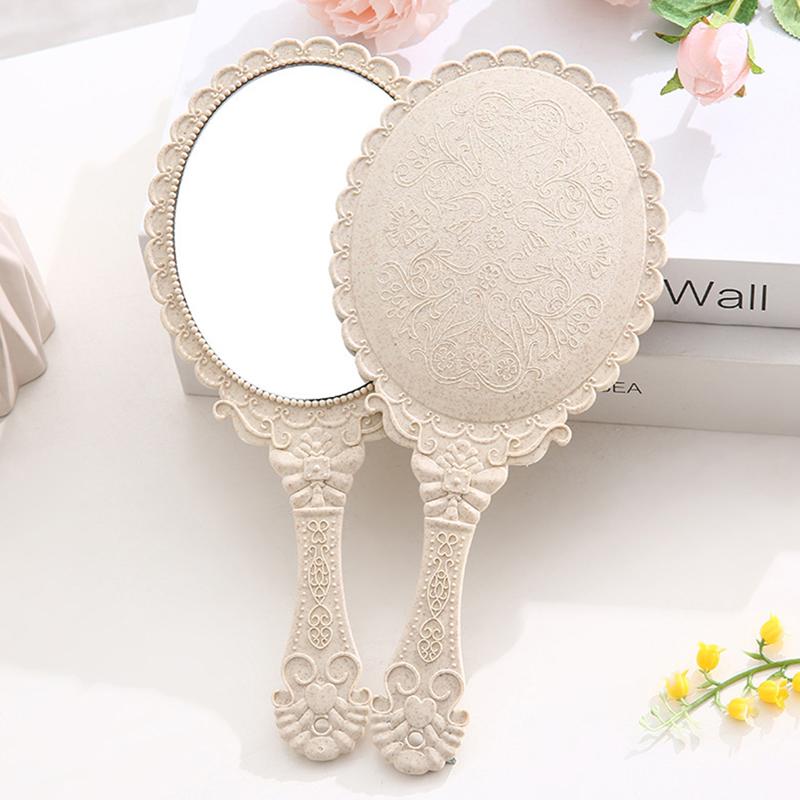 Vintage Carved Handheld Vanity Mirror Makeup Mirror Hand Mirror Handle Cosmetic