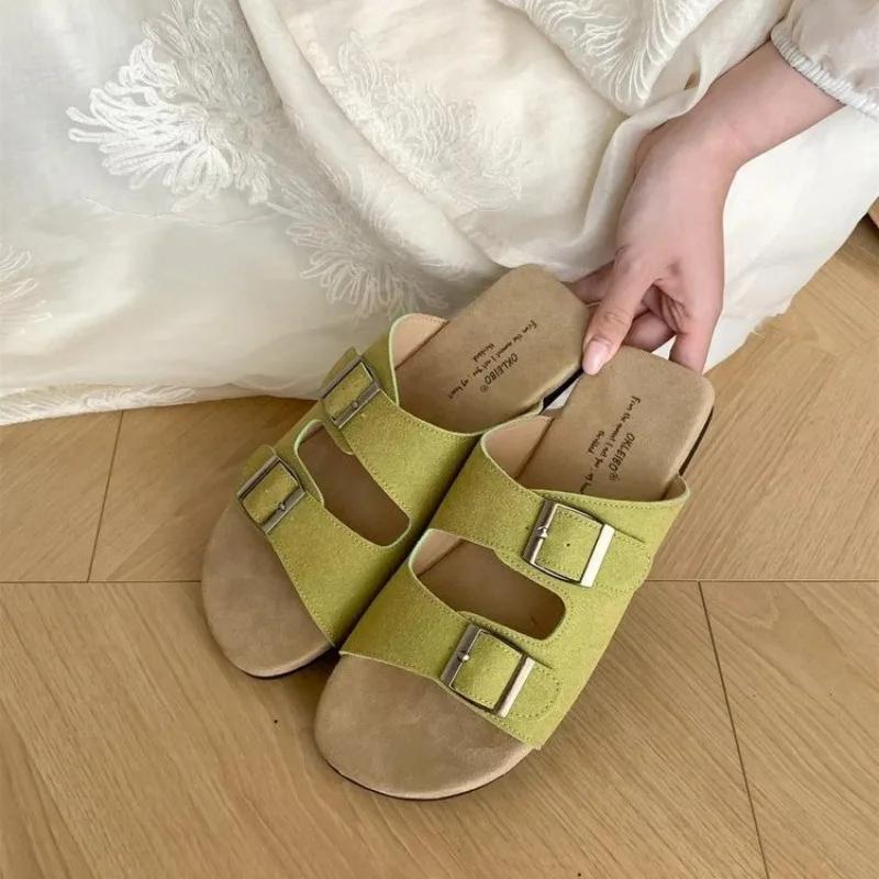 Fashion Ladies Shoes On Sale 2024 Open Toe Buckle Women's Slippers Summer Solft Sole Casual Flat Comfortable Slingbacks Slippers