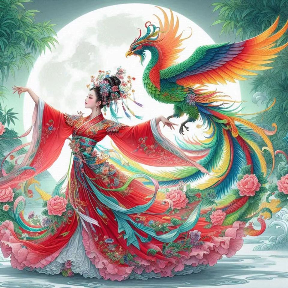 Vintage Ladies Fairy and Phoenix 5D DIY Diamond Painting Kit Diamond Embroidery Room Mural Printing Home Decoration Mural