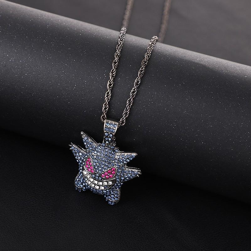 Full Diamond Gengar Pendant Necklace: Hip Hop Jewelry for Stylish Couples - Unisex Street Style Accessory