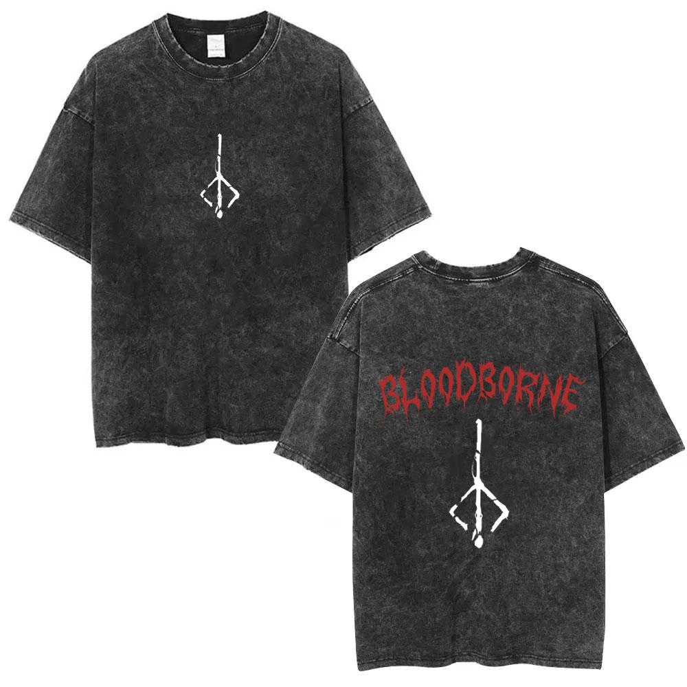 Стирка Винтажная Игровая Bloodborne Fear The Old Blood Футболка Мужская Женская Повседневная Оверсайз Футболка Мужская Высококачественные Хлопковые Футболки