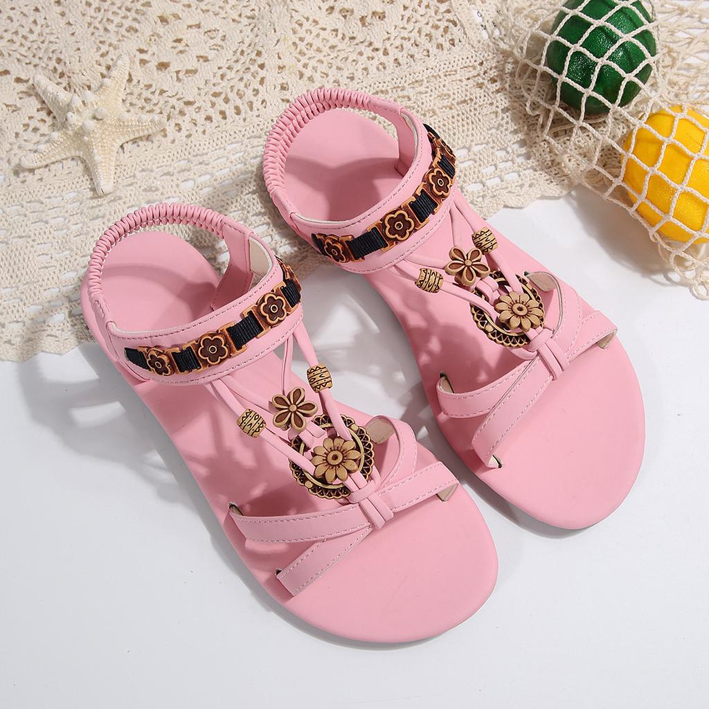 Модные женские сандалии Лето Новые Круглый носок На плоской подошве Дышащие Повседневные сандалии