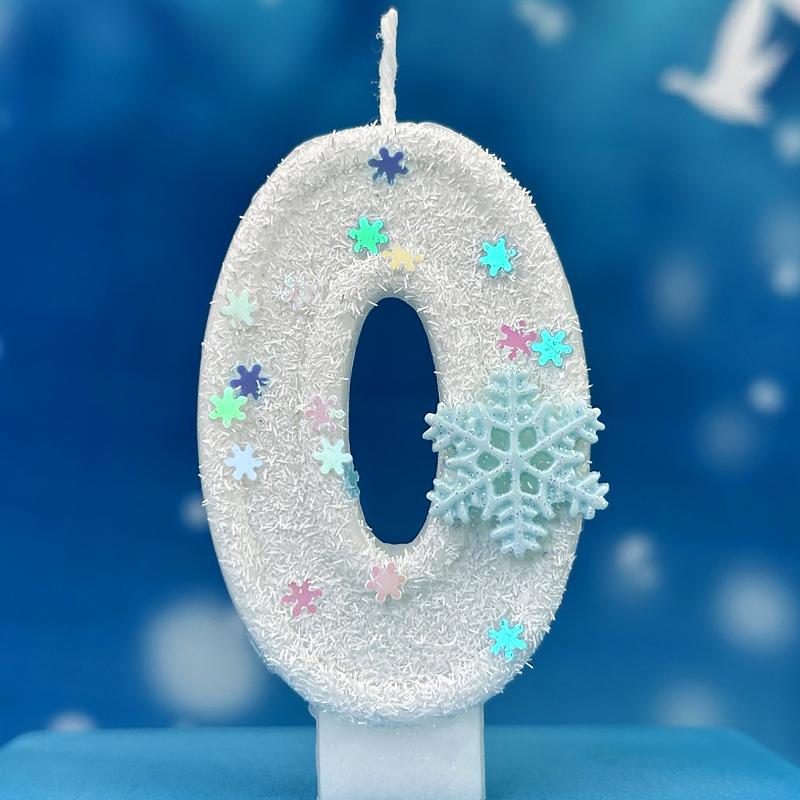 1 шт. Цифра 0-9 с блестками на день рождения, украшение для торта, белые цифровые свечи без Смога, свечи на день рождения, тема снежинки