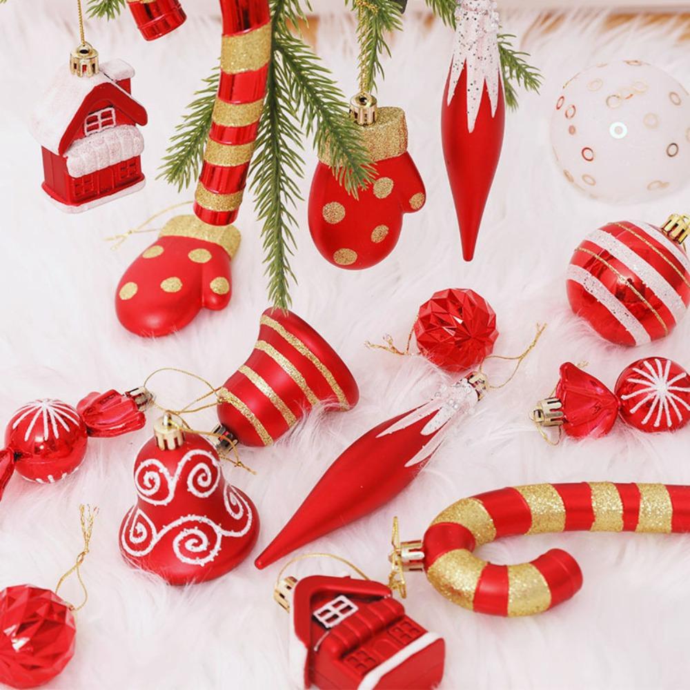 16Pcs Plastic Christmas Tree Decorations Cartoon Christmas Tree Pendant NEW Xmas Hanging Ball Set