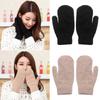 Fashion Plush Solid Color Rabbit Hair Mittens Winter Gloves Double Layer All Fingers