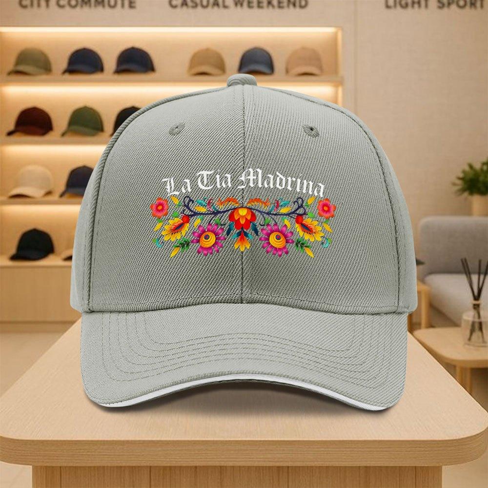 La Tia Madrina Print Baseball Cap Colorful Floral Design Unisex Polyester Casual Snapback Hat