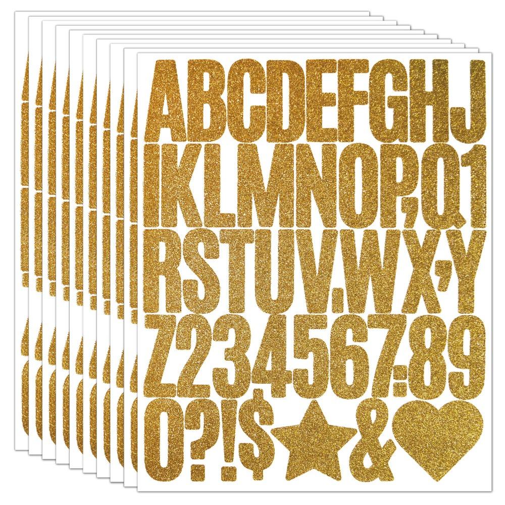 5 Sheets Sparkling Glitter Letter Stickers 2/1.5 Inch Shiny Silver Letter Number Sticker Scrapbook