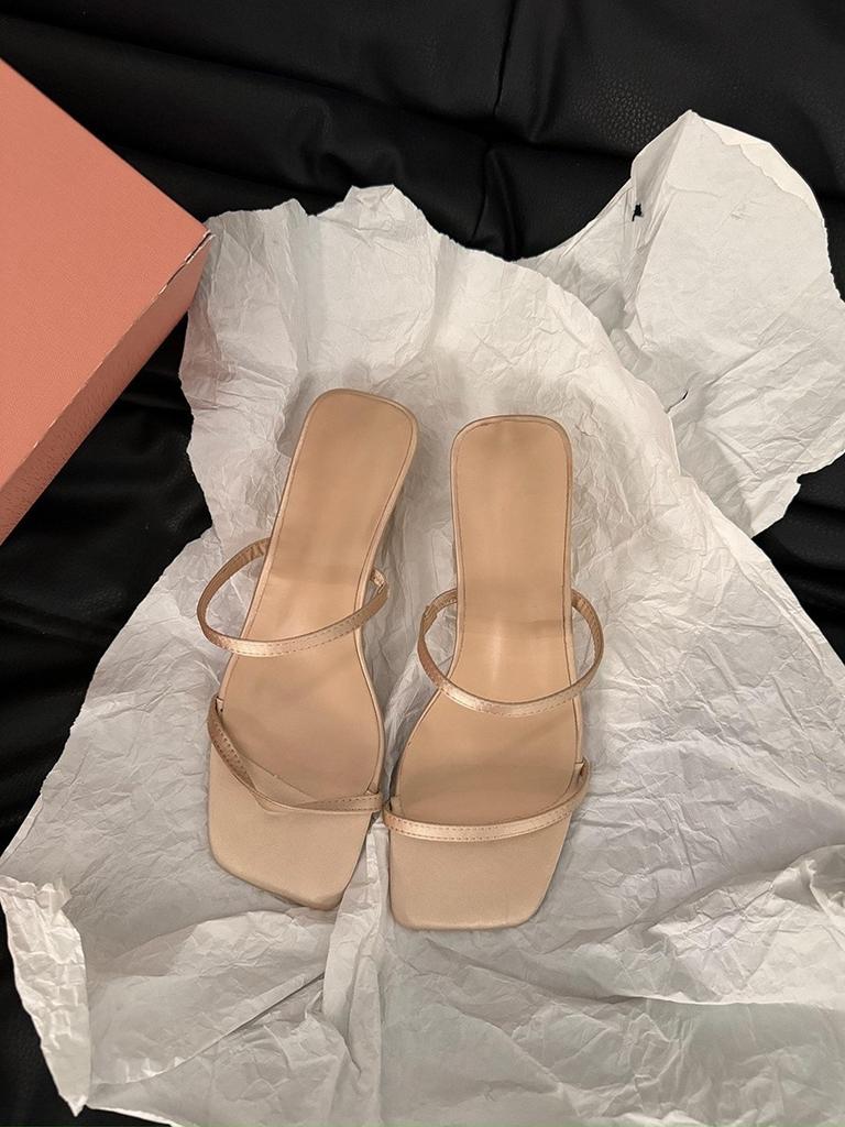 Темпераментные туфли-шлепанцы на высоком каблуке, женская обувь, носить 2025, новые летние французские сандалии с юбками, красивые сандалии