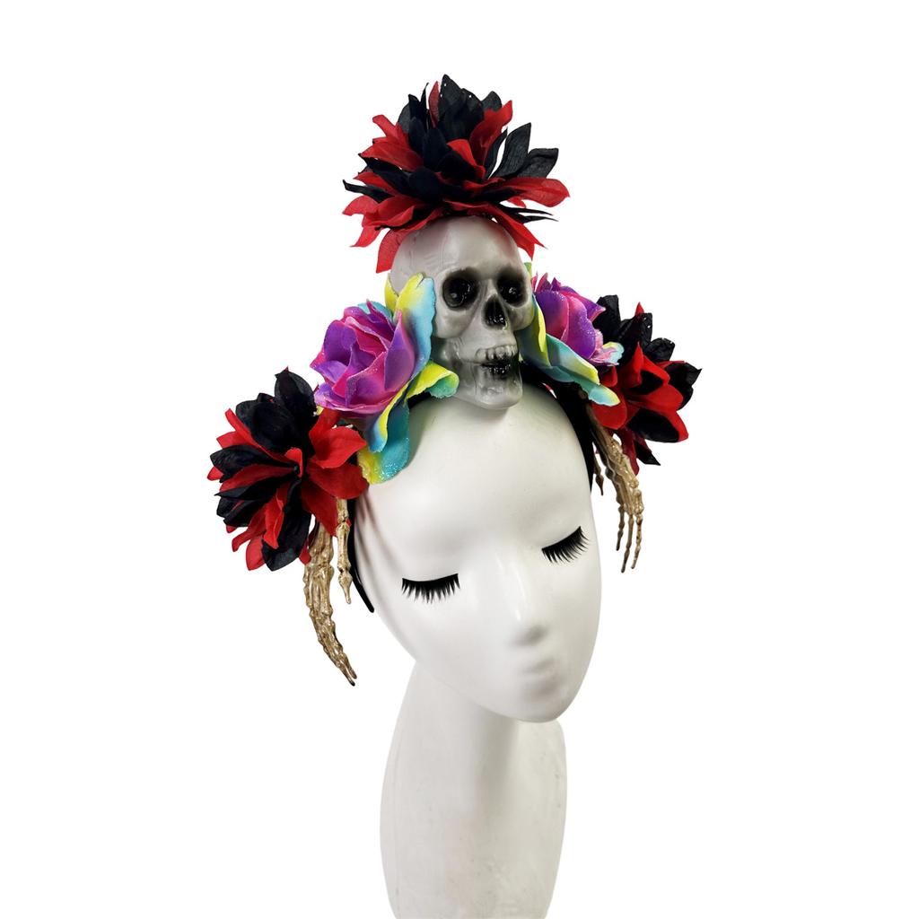 Реалистичная повязка на голову в виде черепа, скелета, руки для Хэллоуина, костюмированных вечеринок и жутких мероприятий с разноцветными цветами для женщин и мужчин