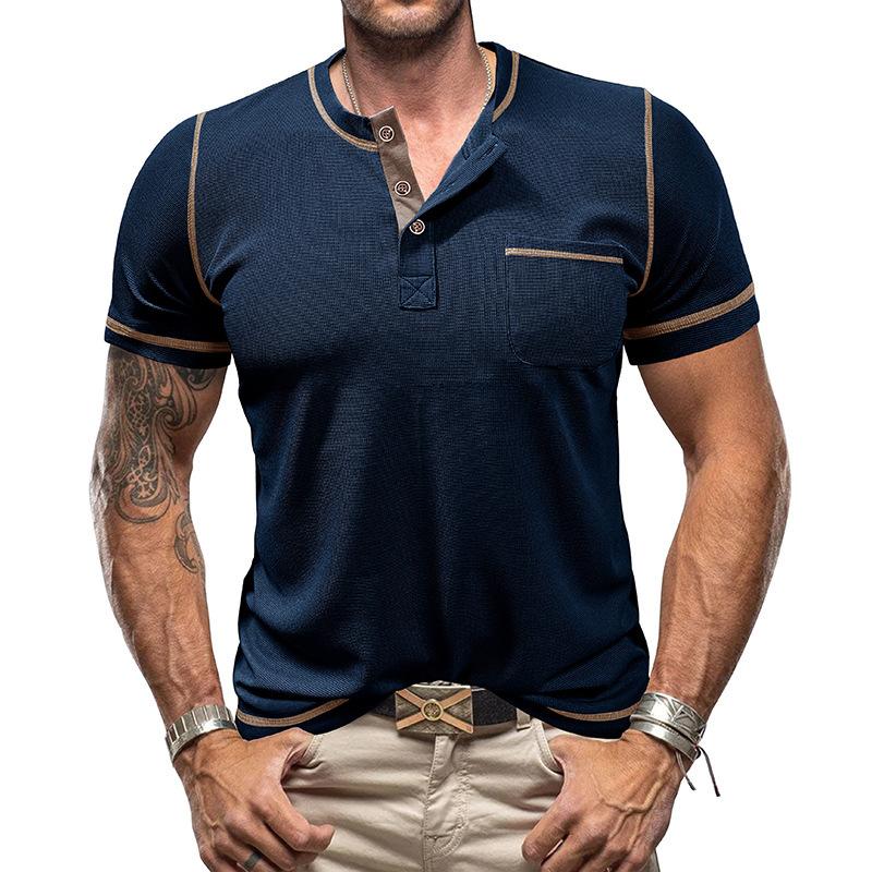 Men S Henley Waffle Knit Short Sleeve T Shirt Basic Casual Pullover