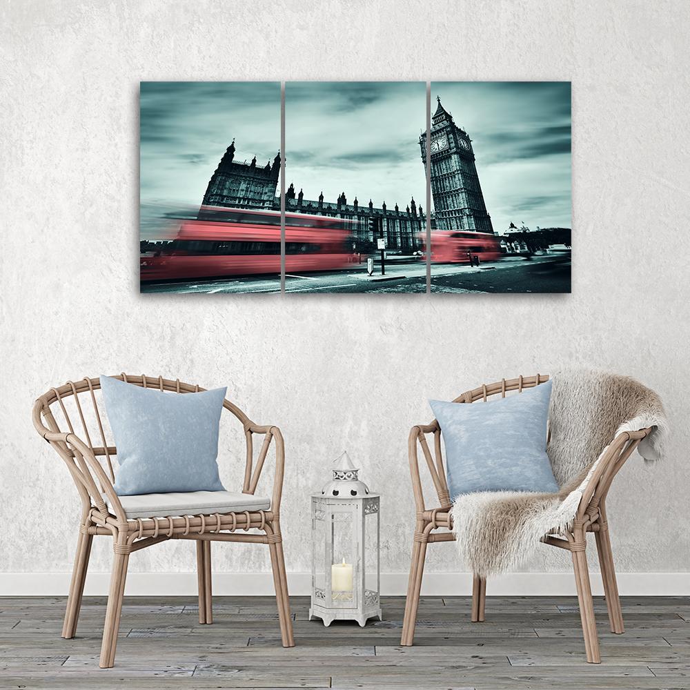 Three Piece Picture Canvas Print London Bus Big Ben