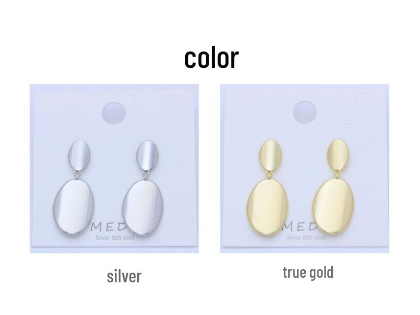 S925 Silver Needle Oval Earrings for Women - Elegant, Smooth, Light Luxury, Real Gold Color Retention.