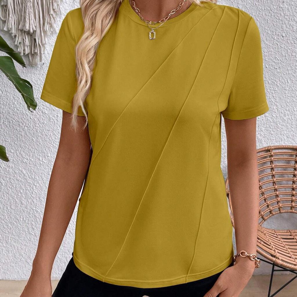 Летняя новая однотонная свободная футболка с круглым вырезом и короткими рукавами, жилет для женщин