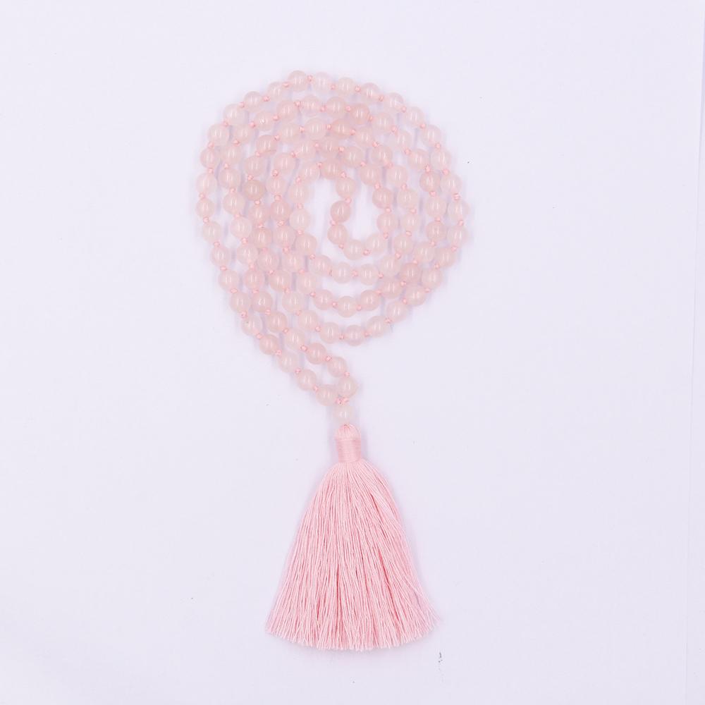 Natural Healing Classic Crystal Stone 108 Prayer Yoga Meditation Rose Quartz Beads Mala Necklace with Beaded Bracelet