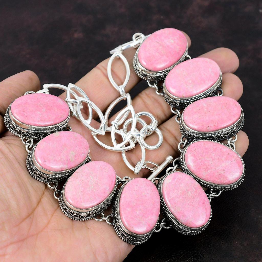 Thulite Gemstone Necklace 925 Sterling Silver Necklace Adjustable Chain Necklace Handmade Vintage Necklace Gift For Her Unique Style Jewelry