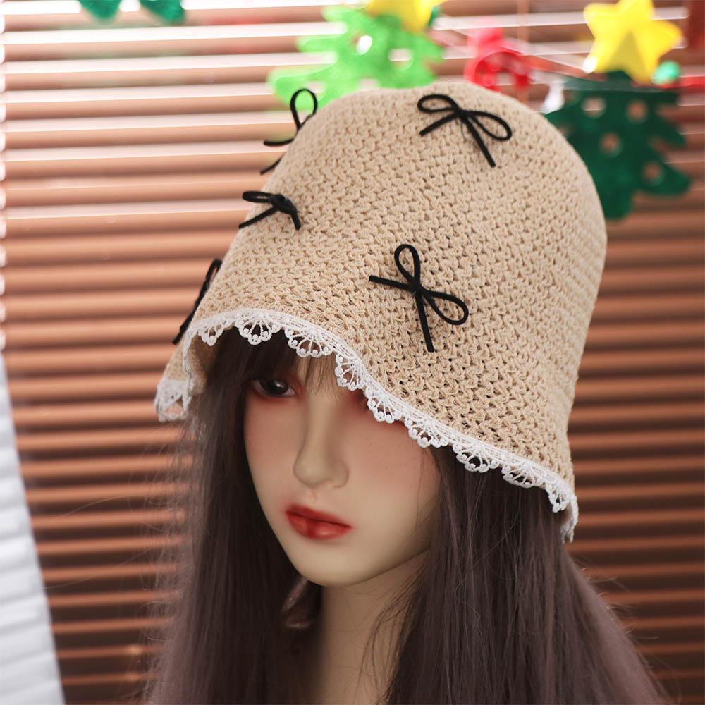 Lace Bow Straw Hat Sun Protection Women's Sun Hat Fashion Sunscreen Fisherman Hat Women