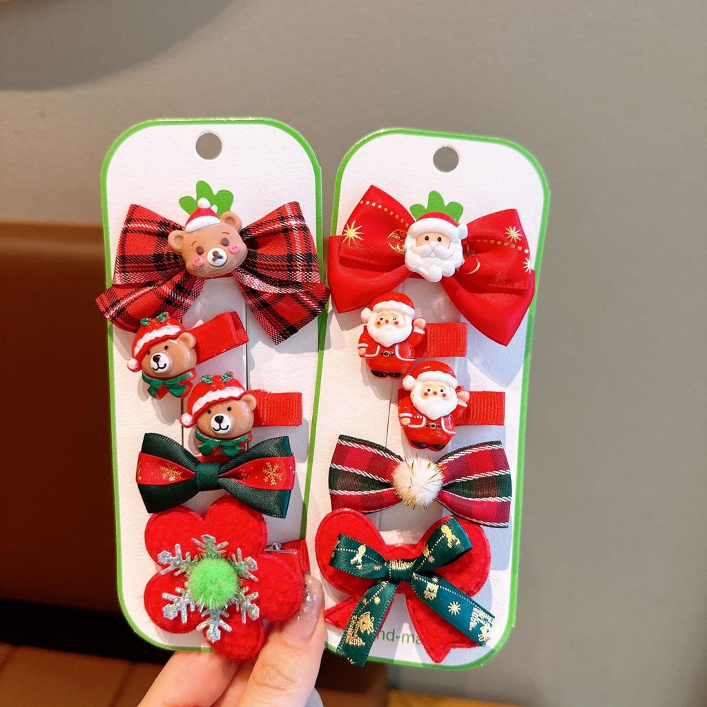 Children's Christmas Hair Accessories Santa Claus Christmas Tree Reindeer Hair Clip Festival Side Hair Clip Five-Piece Set