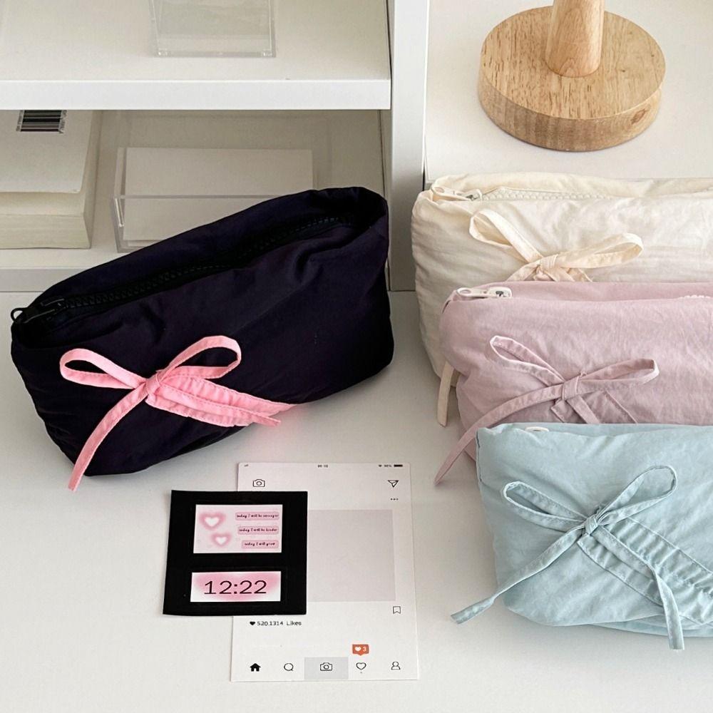 Bow Large Capacity Pen Case Draw Rope Makeup Lipstick Bag Creative Stationery Storage Bag Students